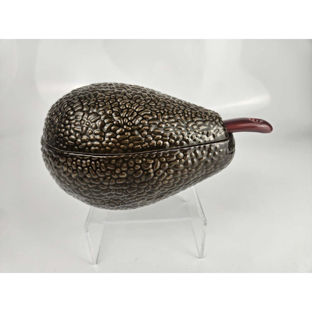 Ceramic Avocado Covered Dish w Spoon Textured Guacamole Server